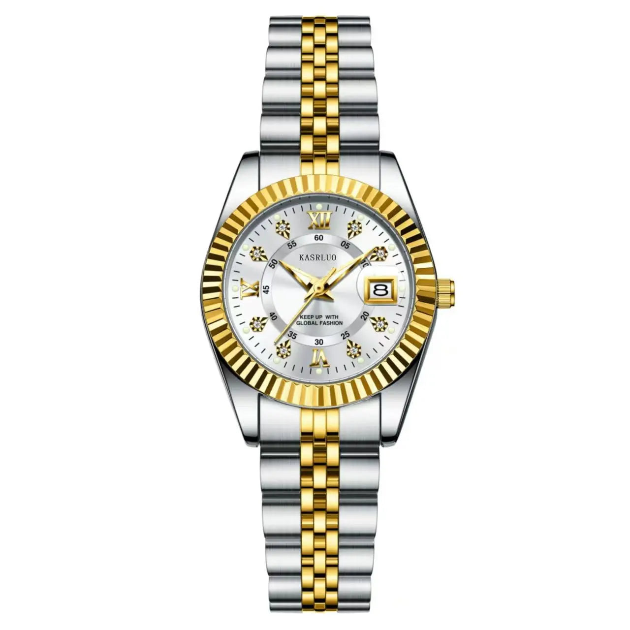 Women's Casual Quartz Watch - Luminous Stainless Steel Gold Golden with white surface