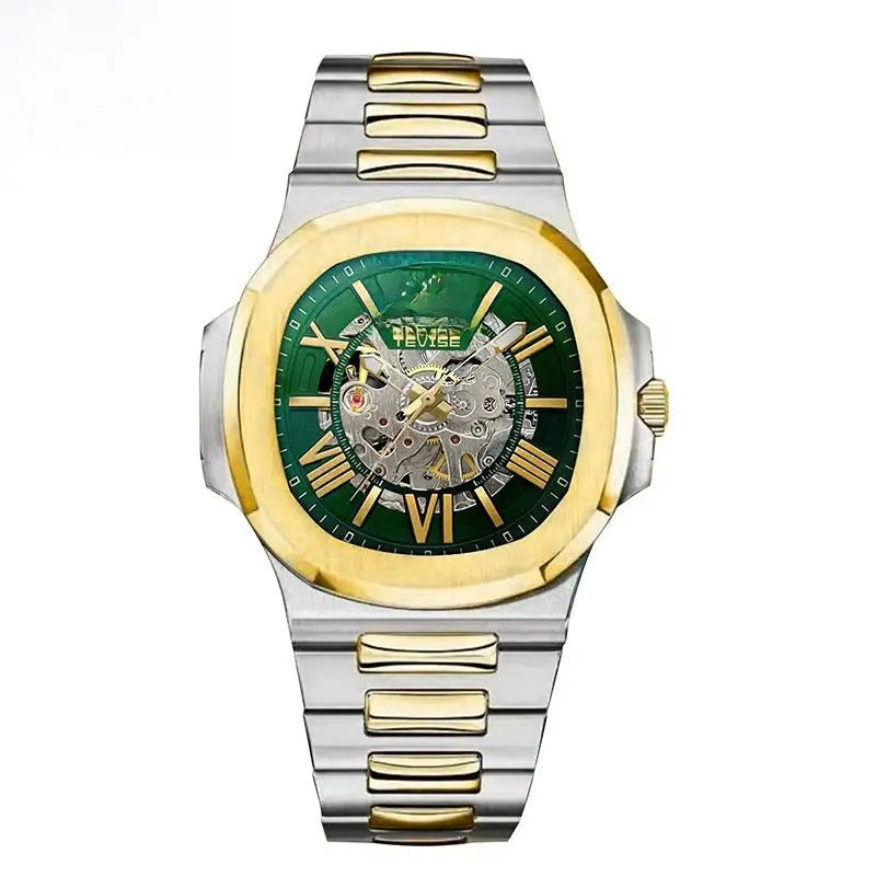 Steel Waterproof Business Dress Wristwatch Blue White T01-gold green