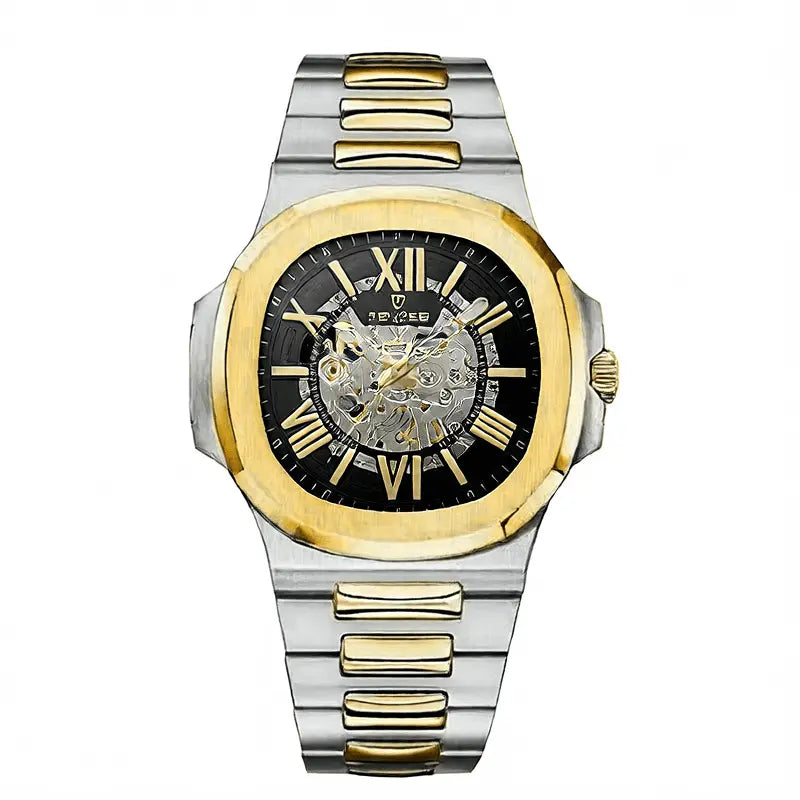 Steel Waterproof Business Dress Wristwatch Blue White T01-gold and black