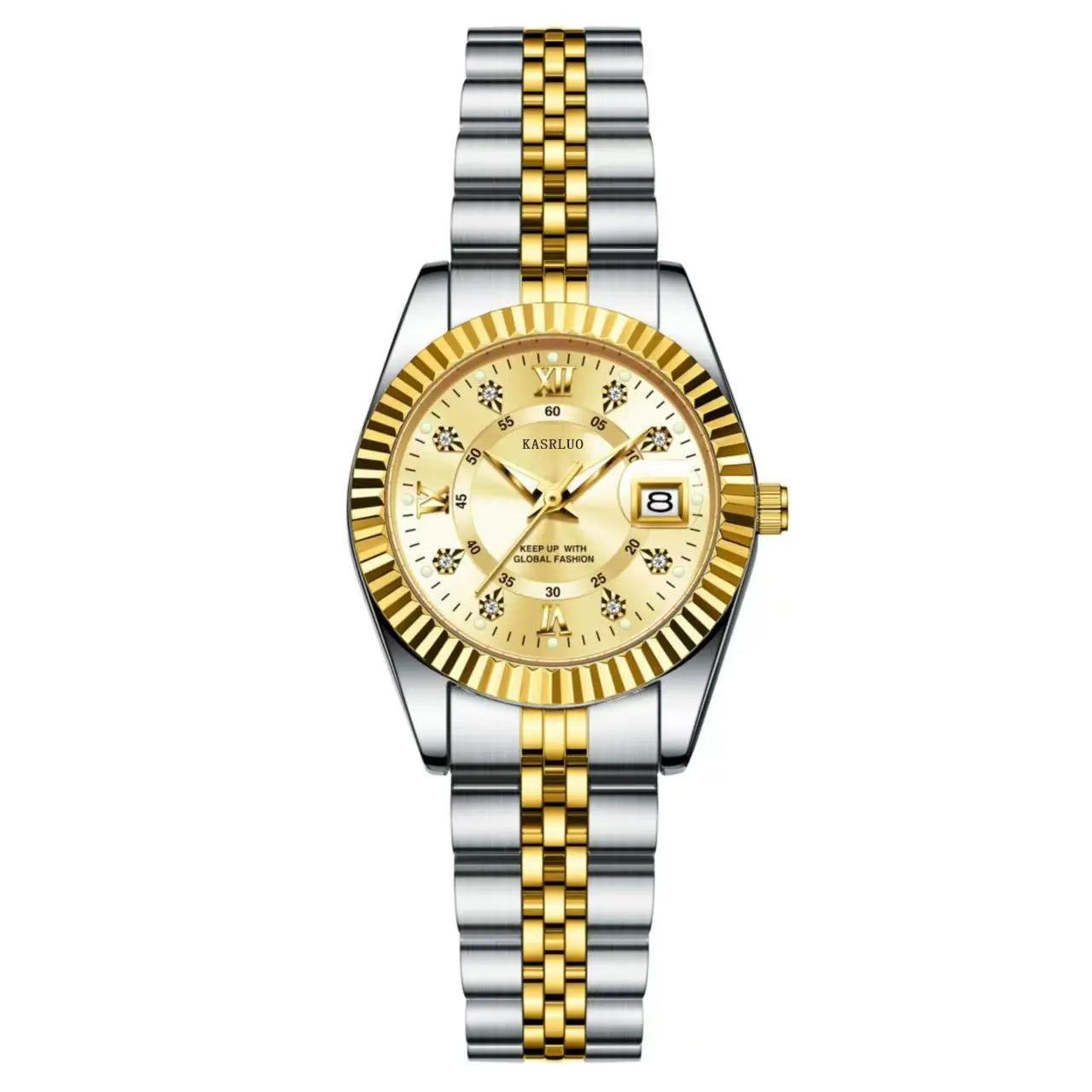 Women's Casual Quartz Watch - Luminous Stainless Steel Gold Golden with white surface