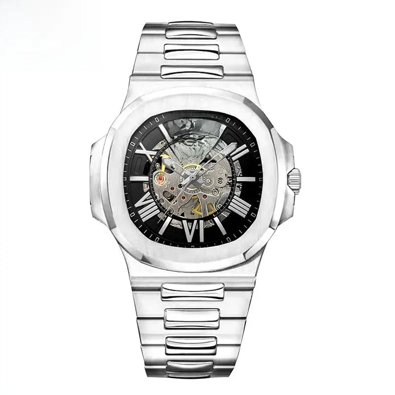 Steel Waterproof Business Dress Wristwatch Blue White T01-black surface silver lettering