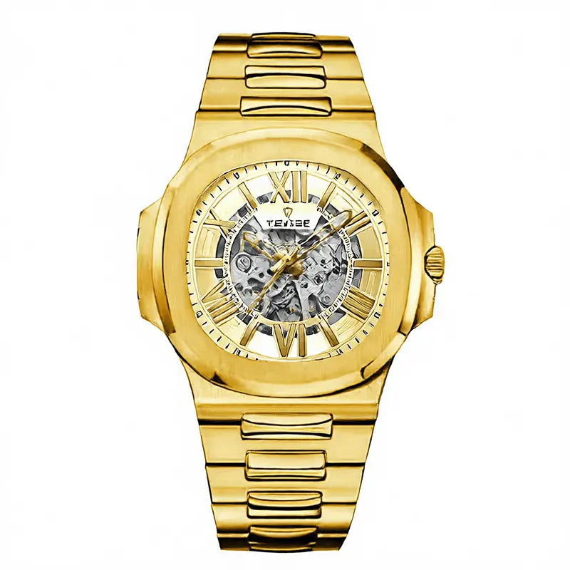Steel Waterproof Business Dress Wristwatch Blue White T01-gold green