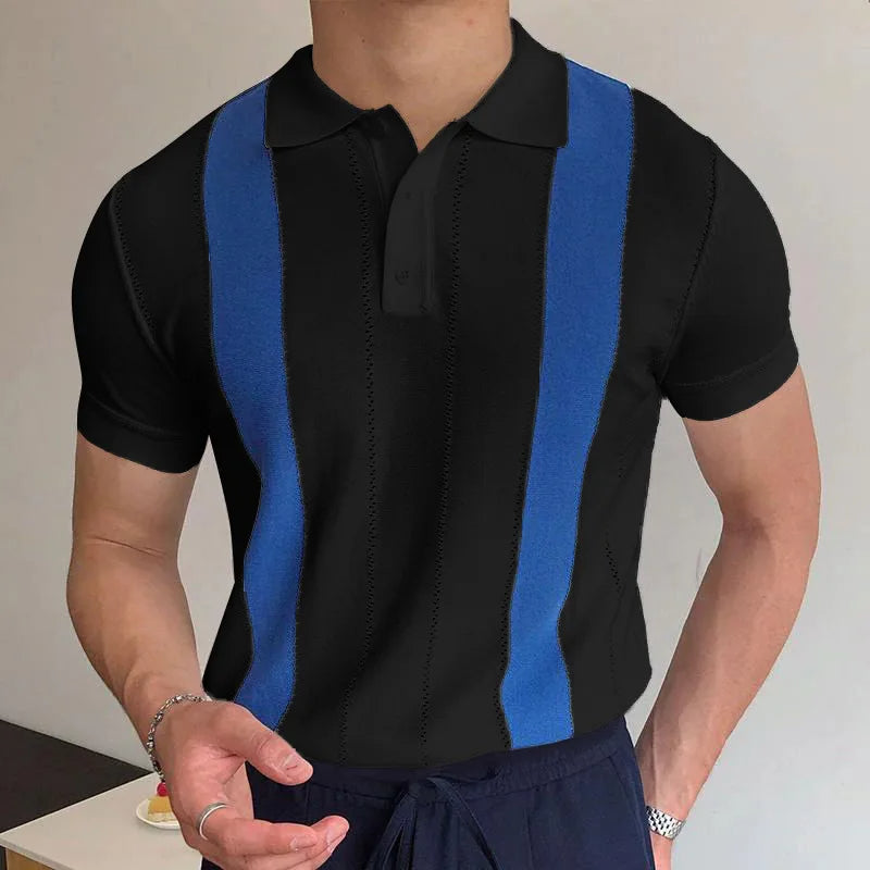 Contrast Trim Button-Up Knit Polo
