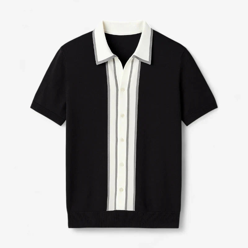 Contrast Trim Button-Up Knit Polo