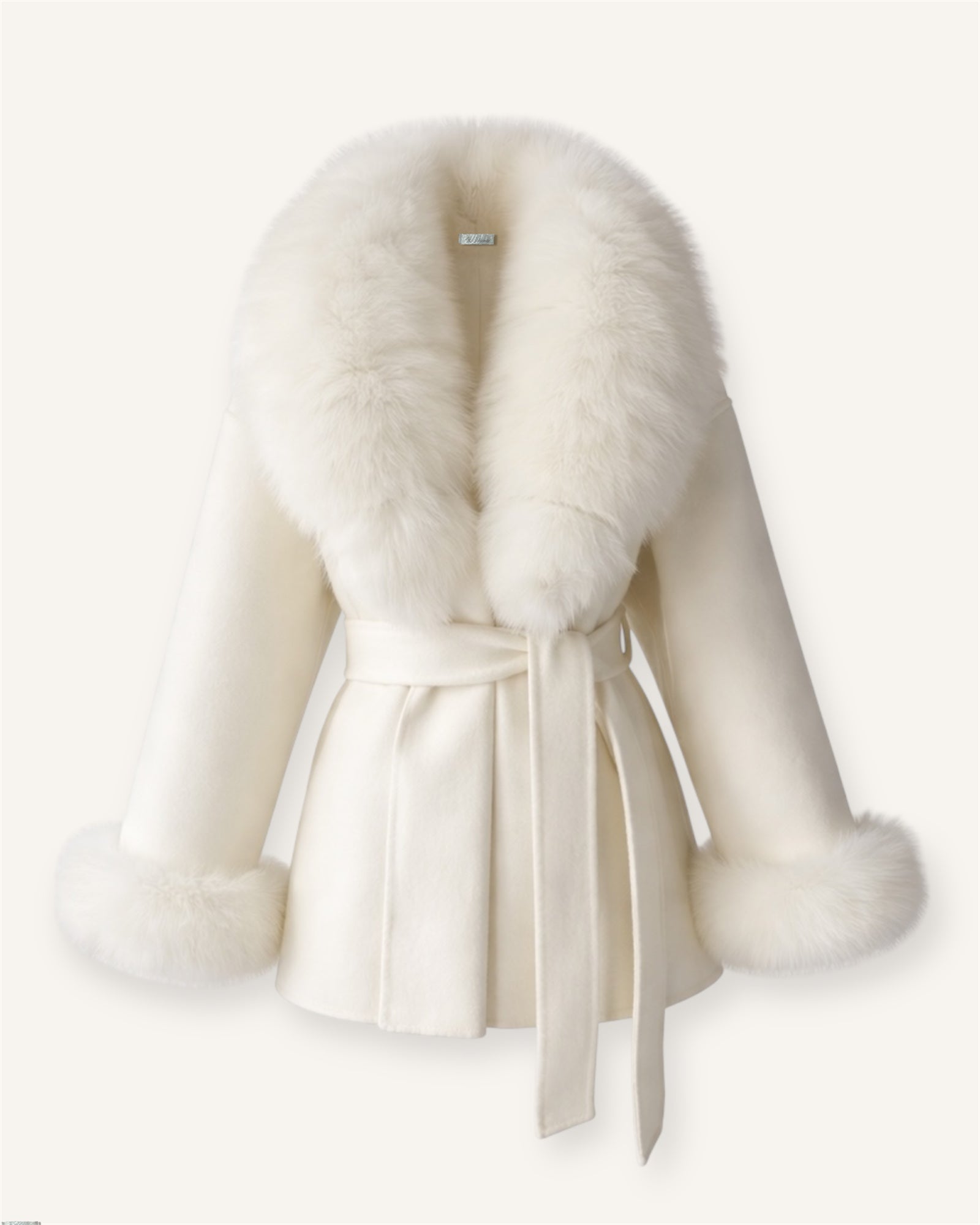 The ODESSA - Creme Kaschmirmantel mit Pelzkragen aus Vintage Pelz