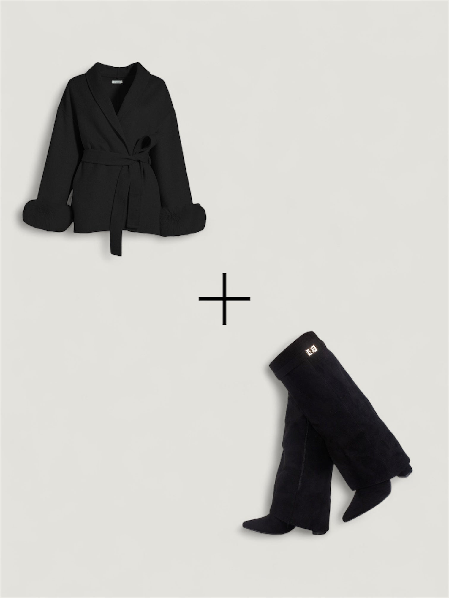 Exklusives Set: Wollmantel & Calianté Shark Boots in - Schwarz