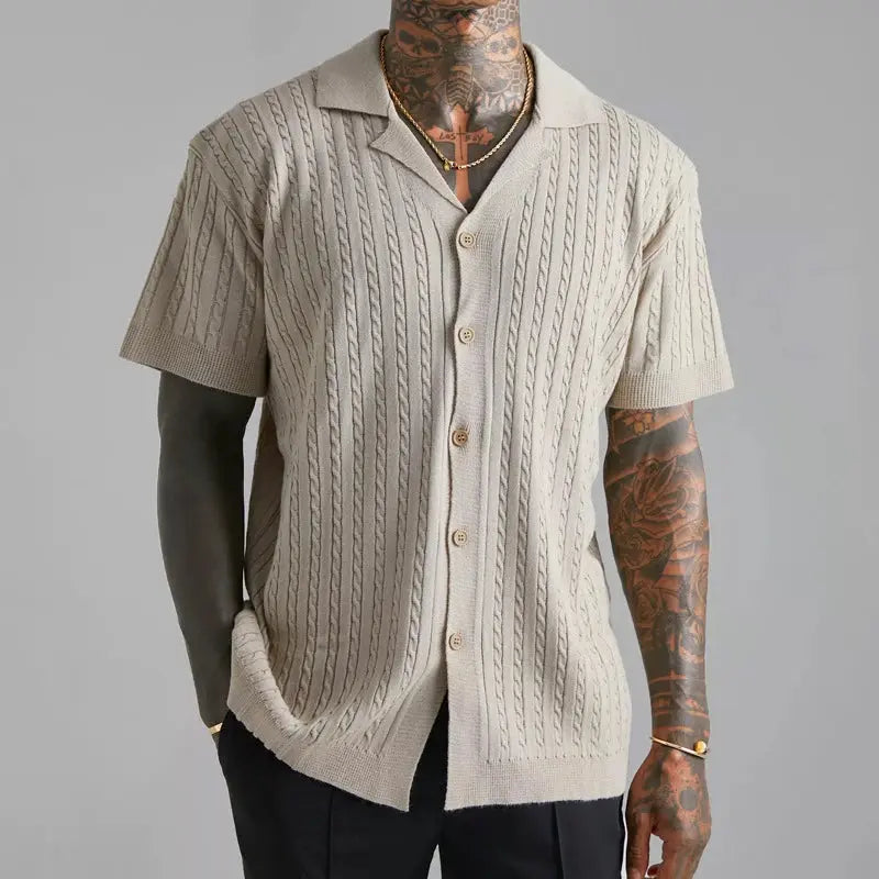Men’s Cable Knit Button-Up Polo Shirt
