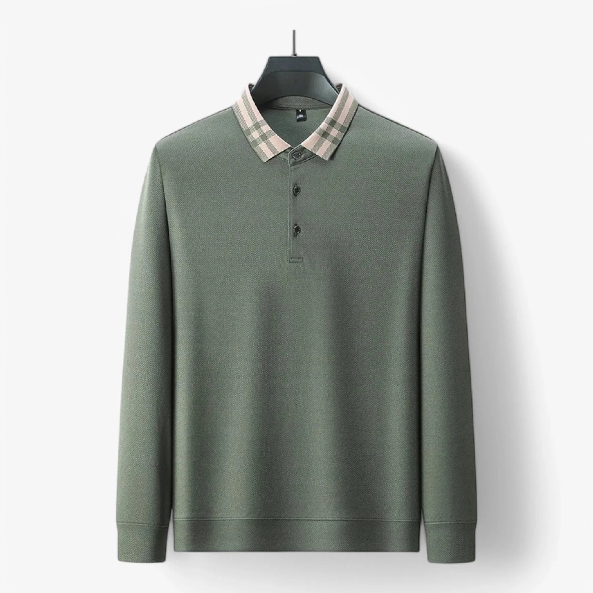 Long-Sleeve Contrast Collar Polo