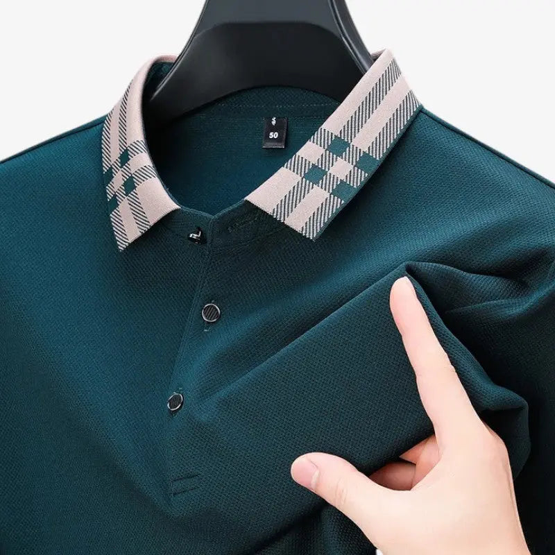 Long-Sleeve Contrast Collar Polo