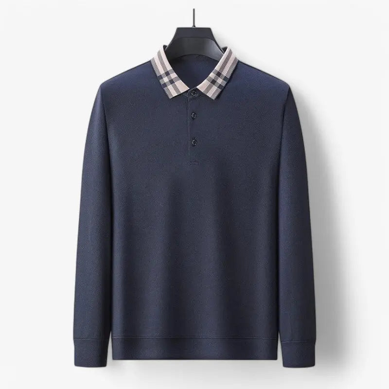 Long-Sleeve Contrast Collar Polo