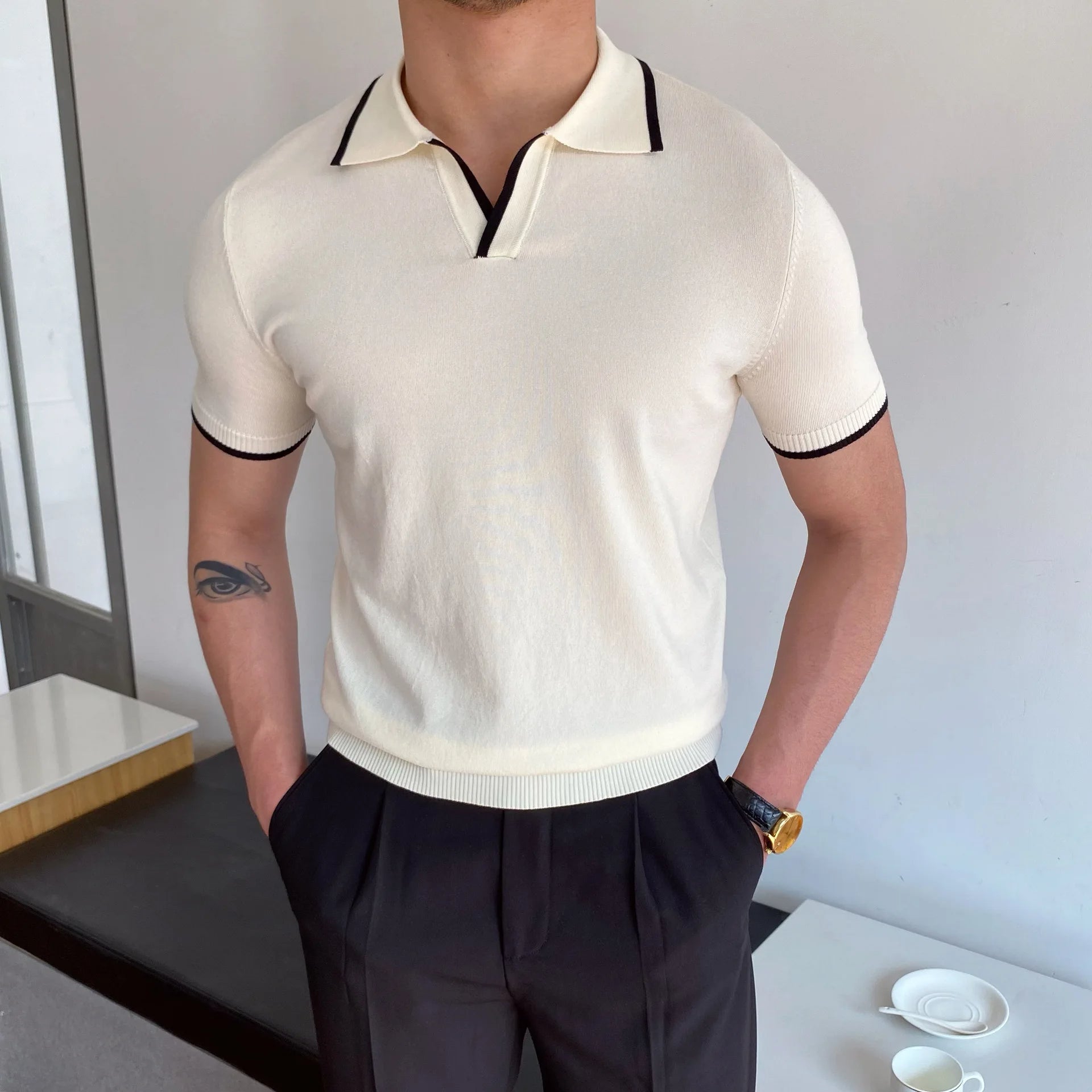 Men's Contrast-Trim Knit Polo