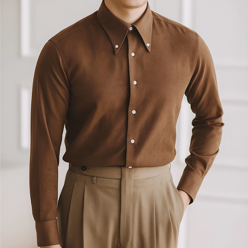 Old Money Brown Cotton Shirt