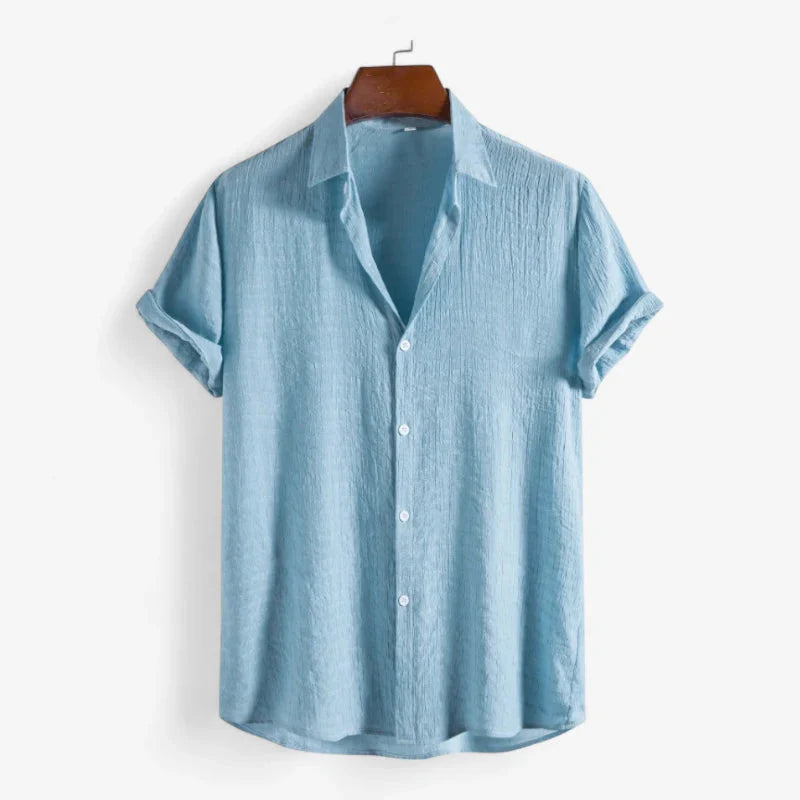 Old Money Short Sleeve Band Collar Shirt