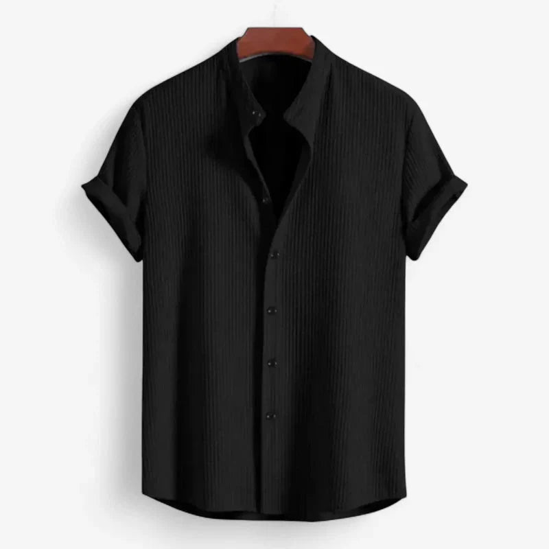 Old Money Short Sleeve Band Collar Shirt