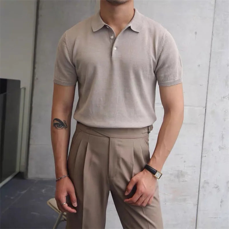 Old Money Taupe Knit Polo