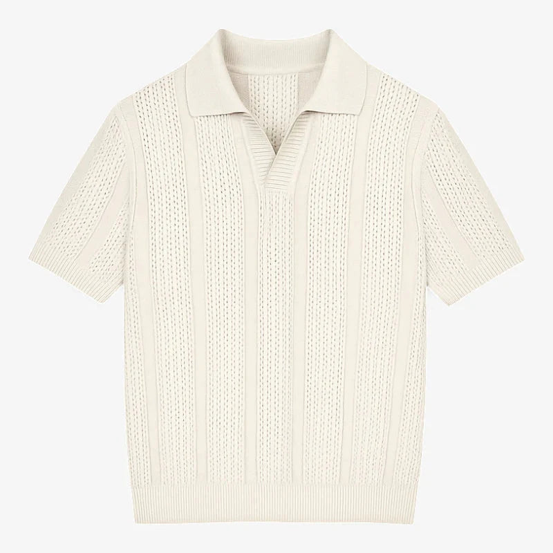 Open-Knit Casual Polo Shirt