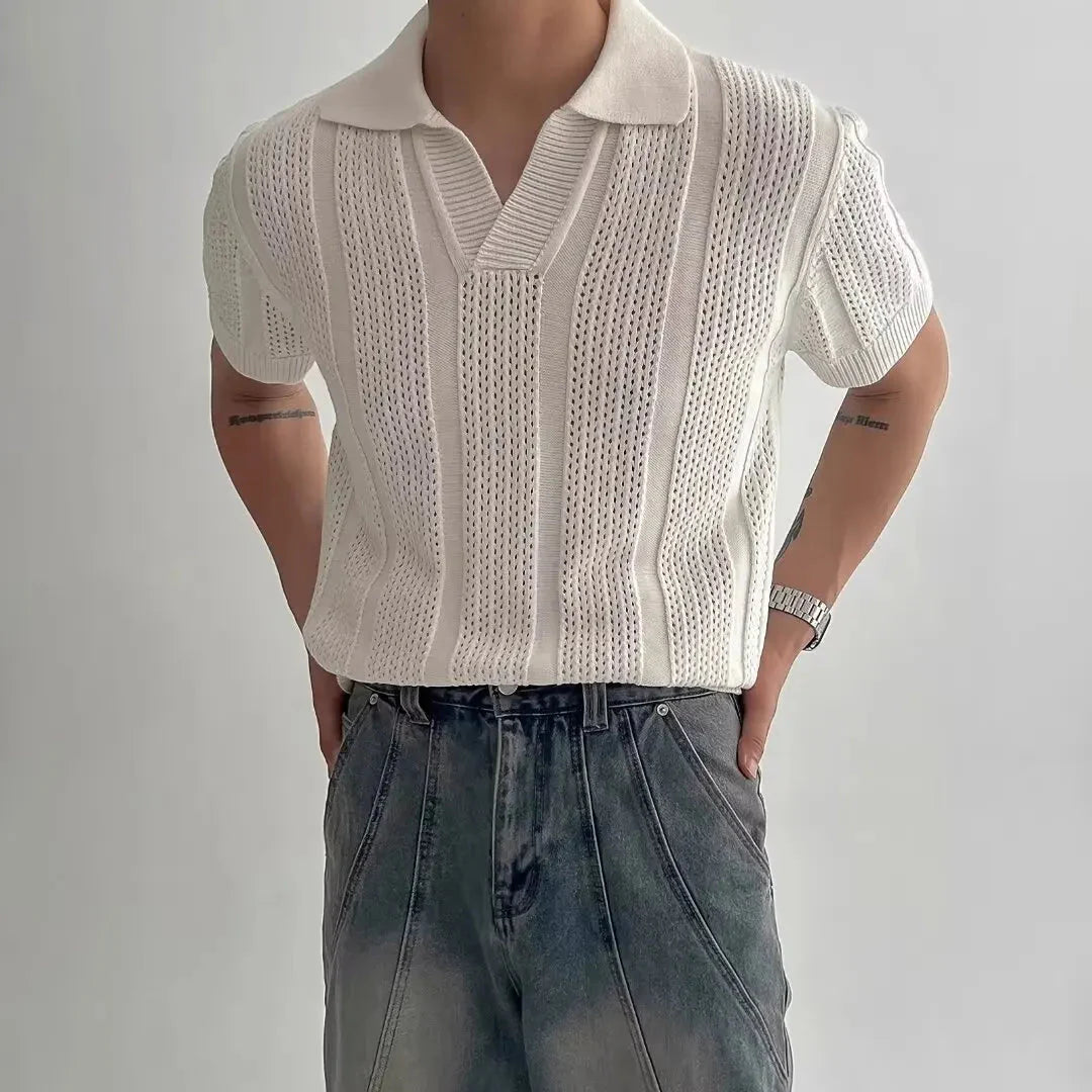 Open-Knit Casual Polo Shirt