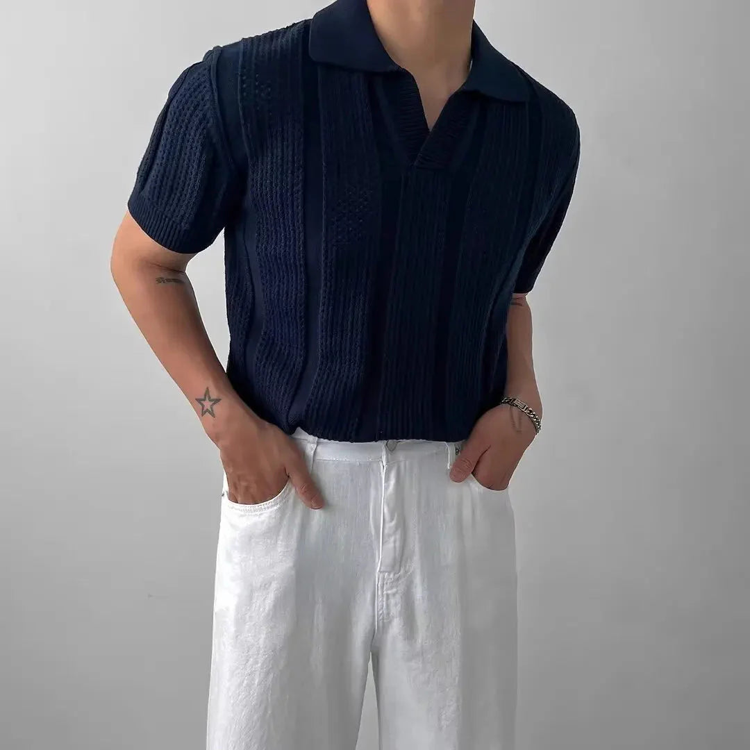 Open-Knit Casual Polo Shirt