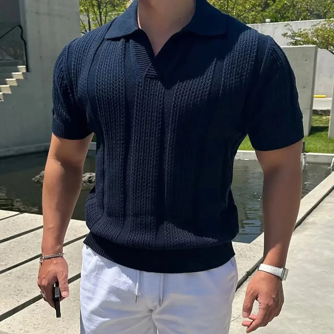Open-Knit Casual Polo Shirt