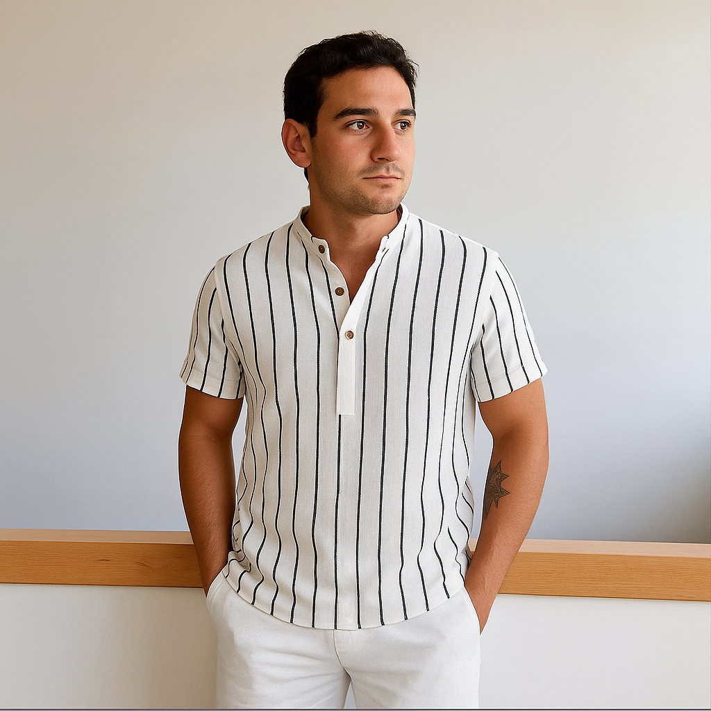 Striped Mandarin Collar Shirt