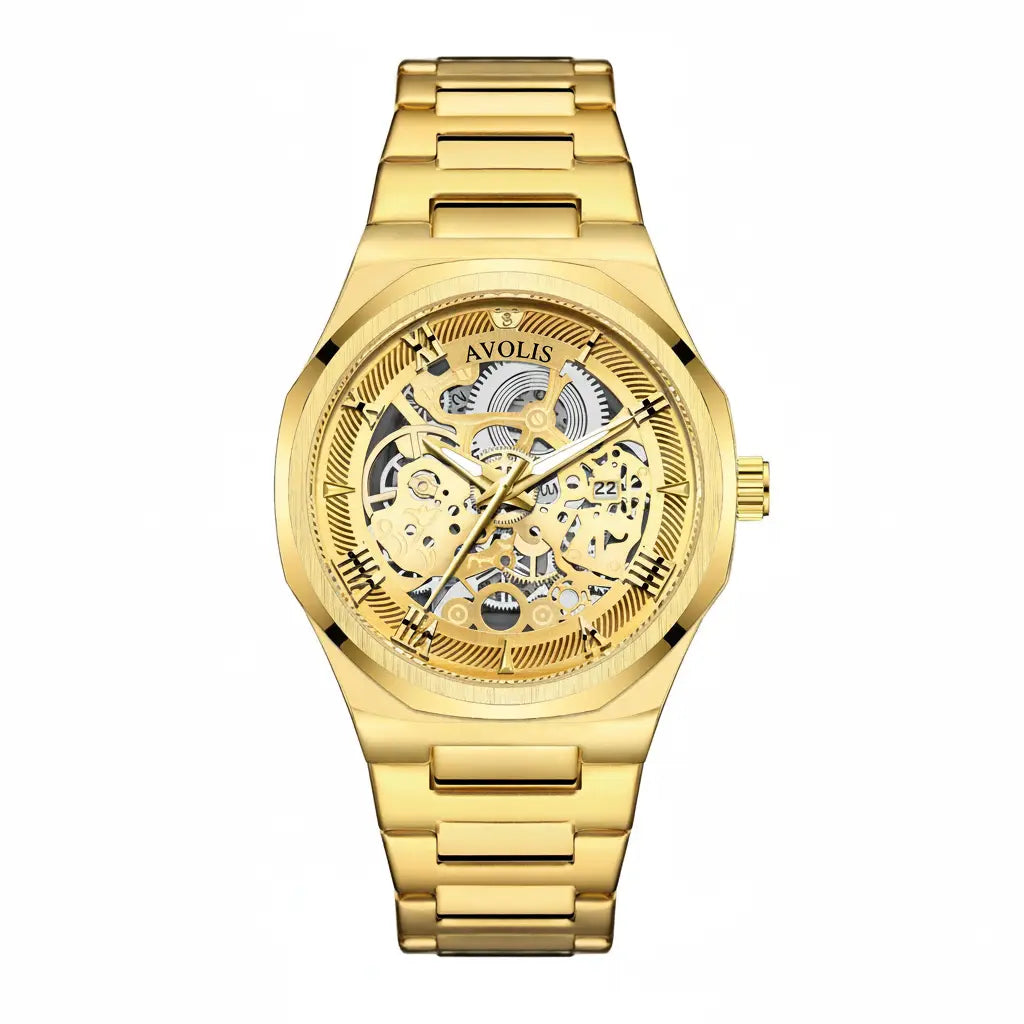 Automatic Stainless Steel Business Wristwatch Gold