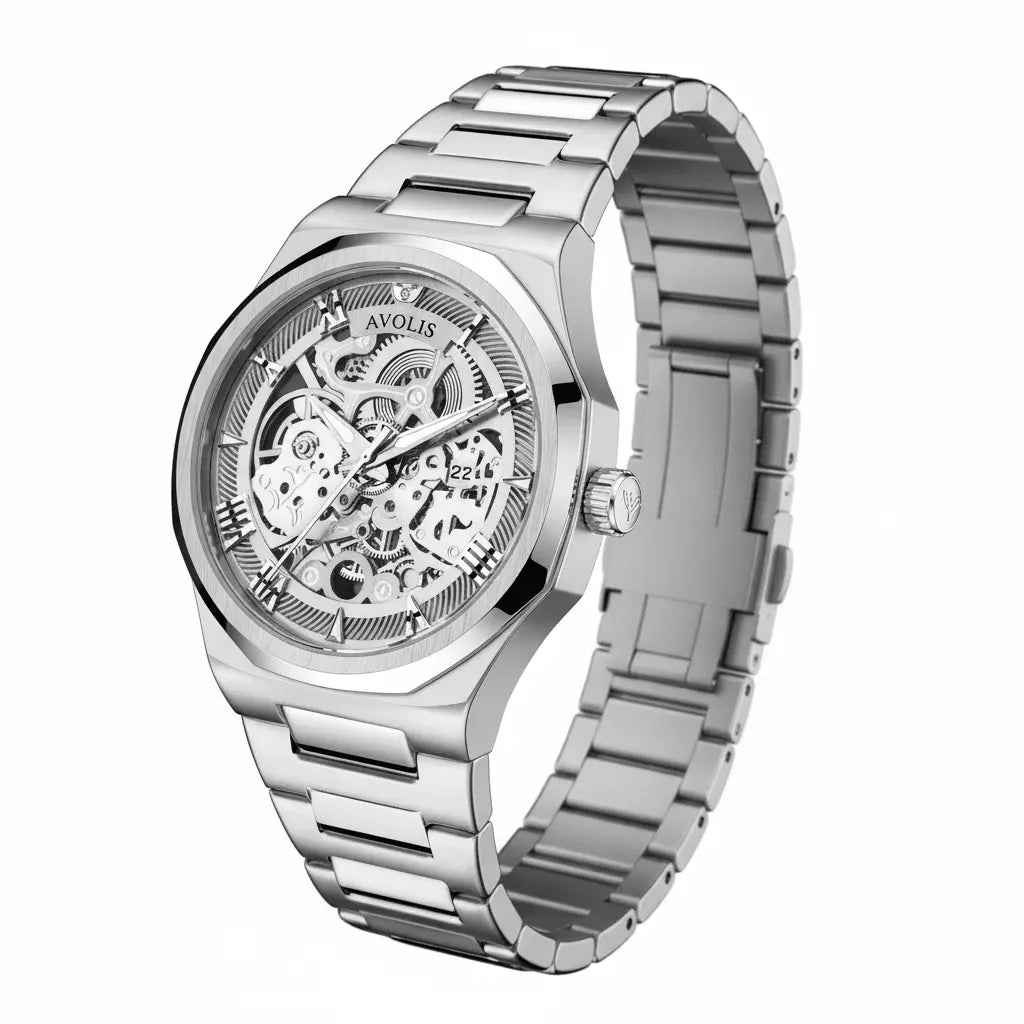 Automatic Stainless Steel Business Wristwatch Gold Golden white surface