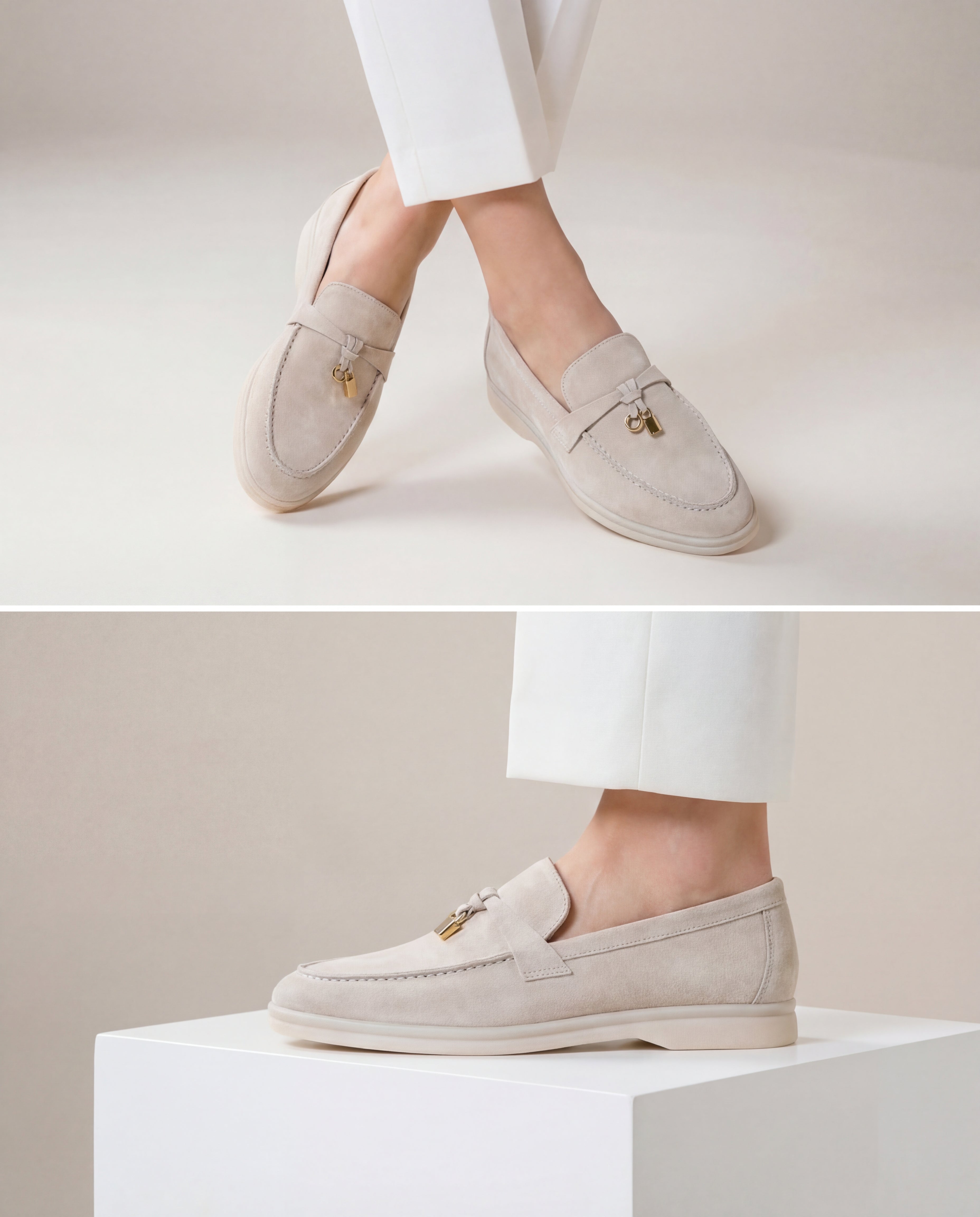 Klassische Amulett Loafer Damen - Creme Beige
