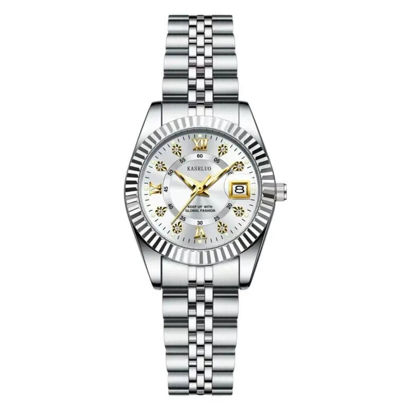 Women's Casual Quartz Watch - Luminous Stainless Steel Gold Golden with white surface