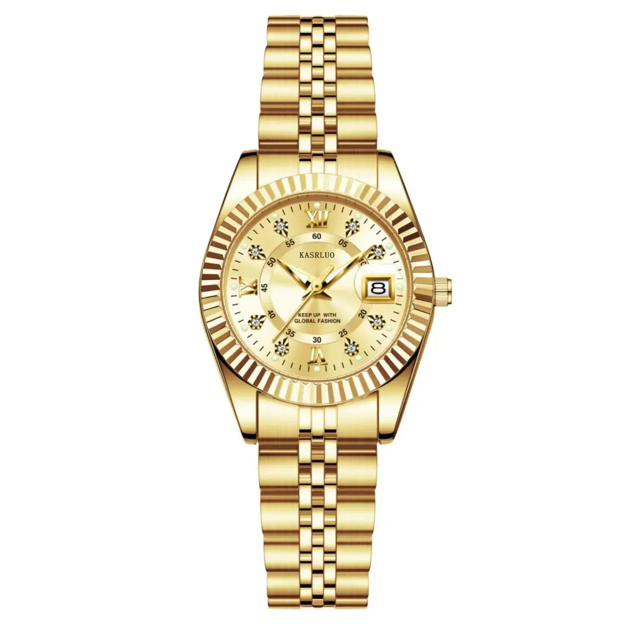 Women's Casual Quartz Watch - Luminous Stainless Steel Gold Golden with white surface