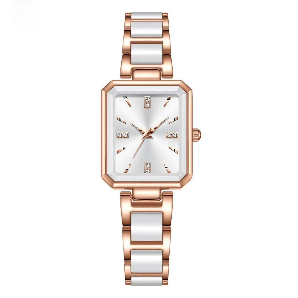Luxury Square Watch - Diamond Stainless Steel Black White
