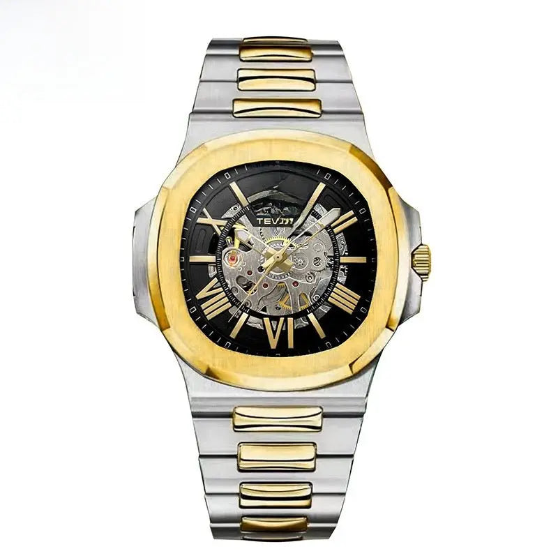 Steel Waterproof Business Dress Wristwatch Blue White T01-gold and black