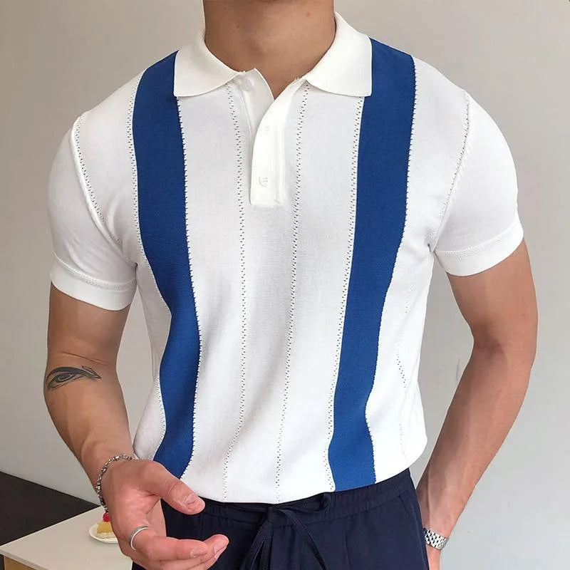 Contrast Trim Button-Up Knit Polo