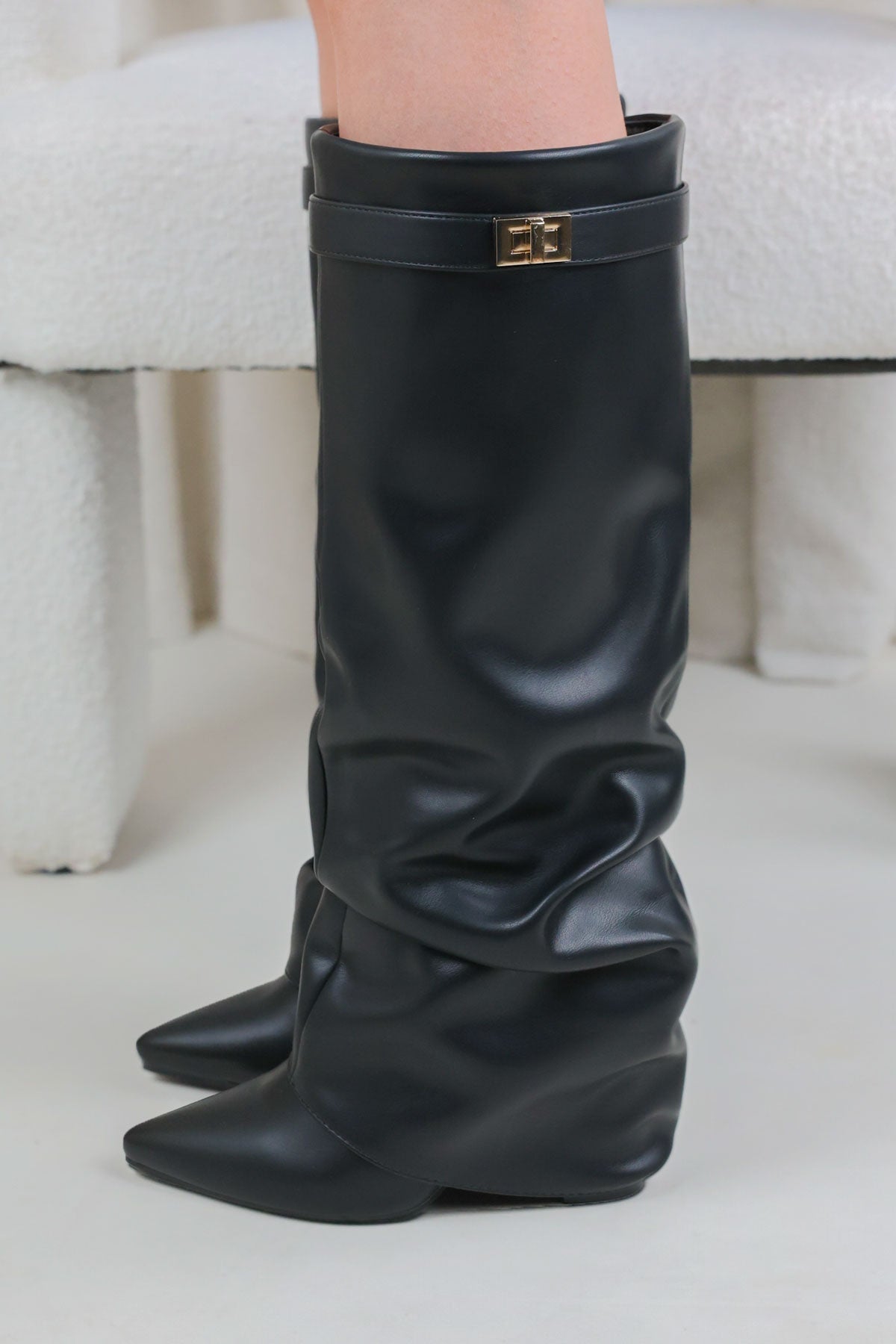 Calianté Shark Boots Slouch - Schwarz Glattleder