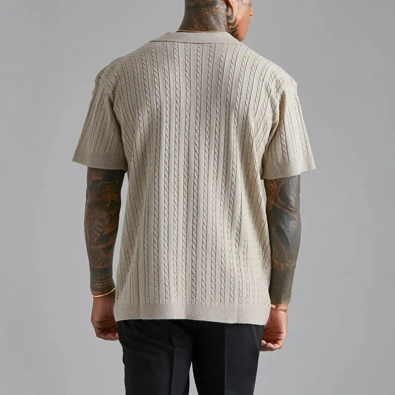 Men’s Cable Knit Button-Up Polo Shirt