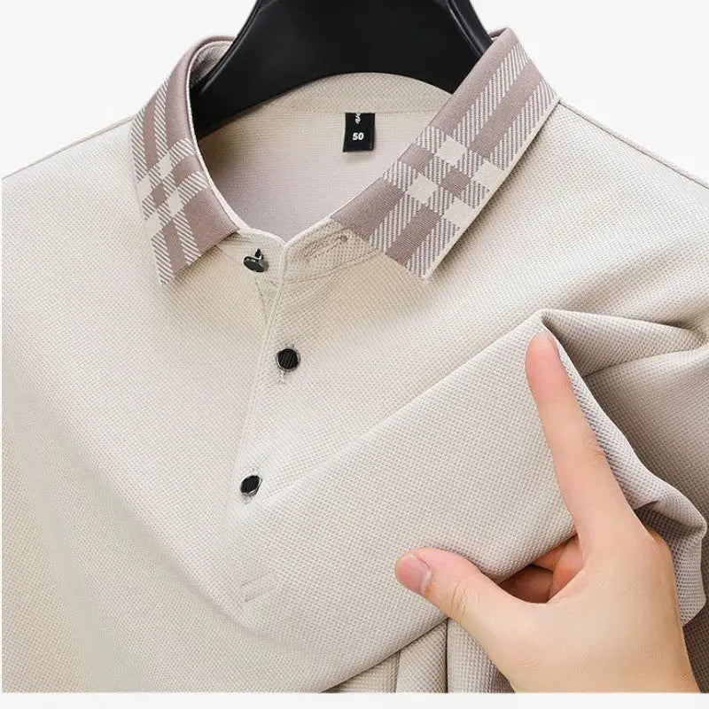 Long-Sleeve Contrast Collar Polo