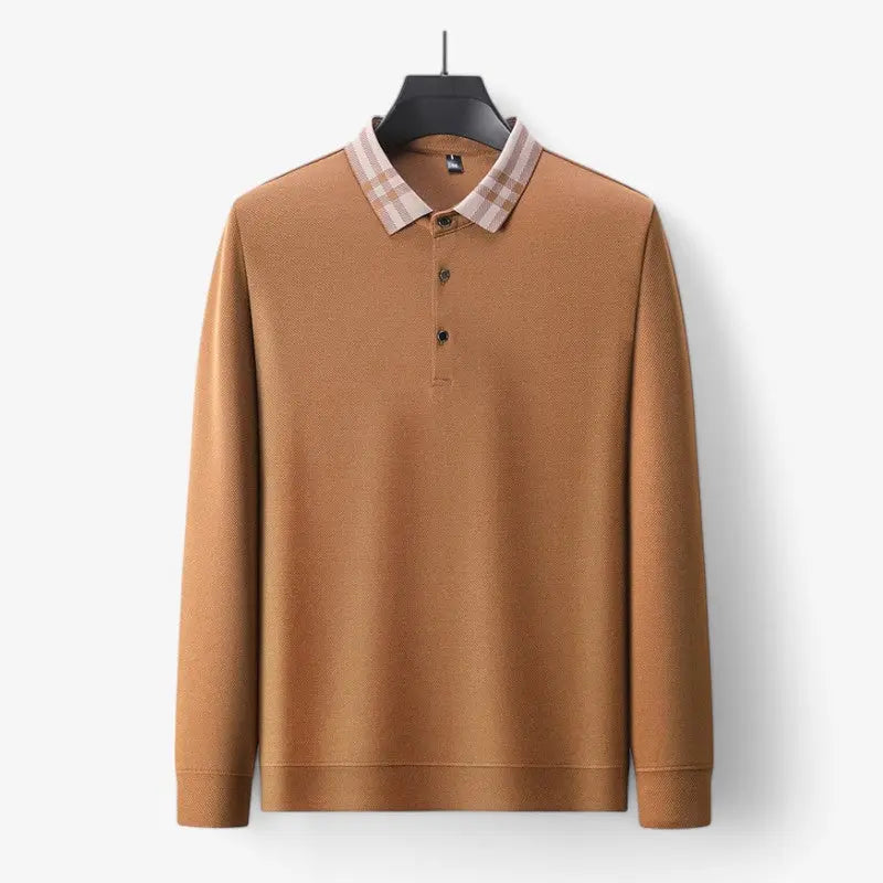 Long-Sleeve Contrast Collar Polo