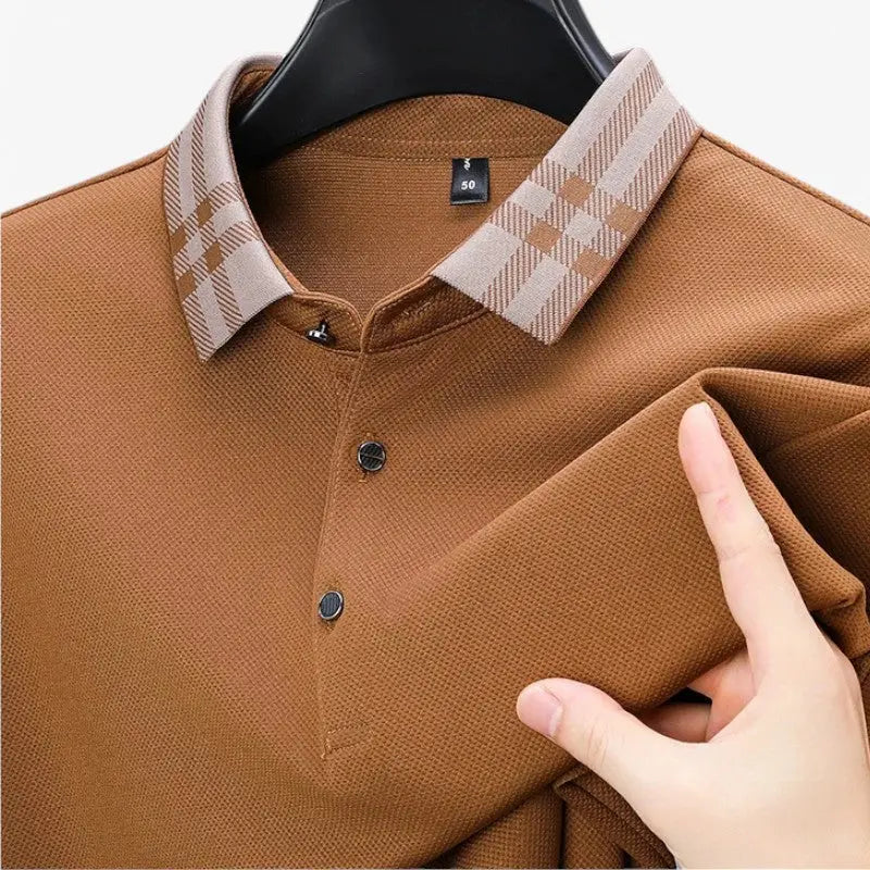 Long-Sleeve Contrast Collar Polo