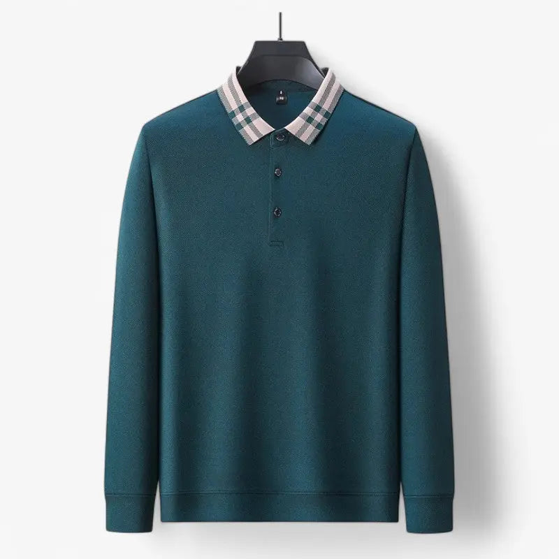 Long-Sleeve Contrast Collar Polo
