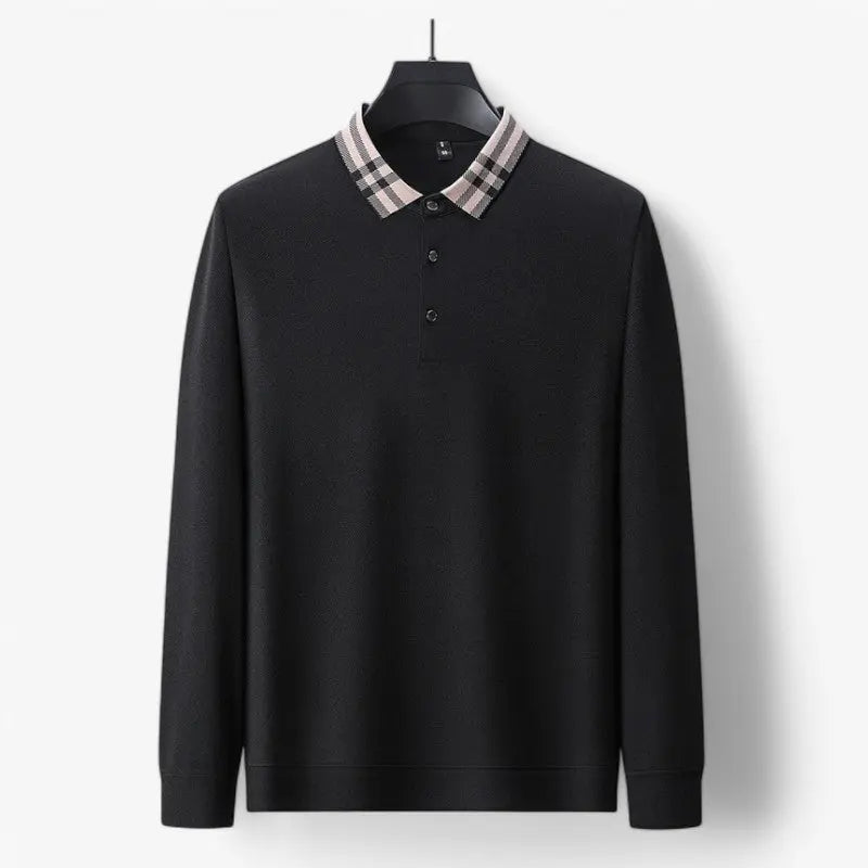 Long-Sleeve Contrast Collar Polo