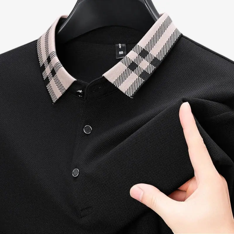 Long-Sleeve Contrast Collar Polo
