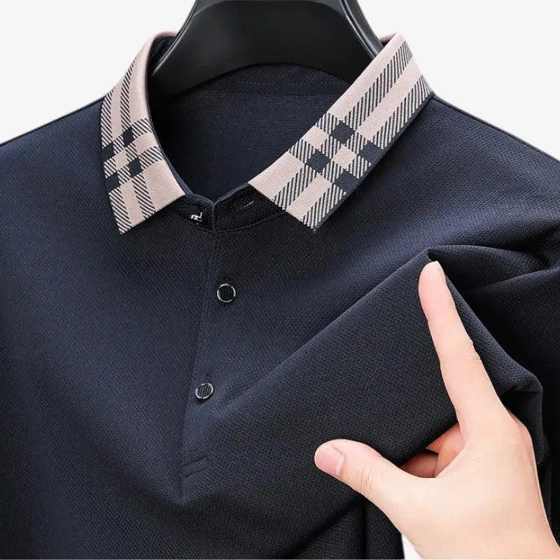 Long-Sleeve Contrast Collar Polo