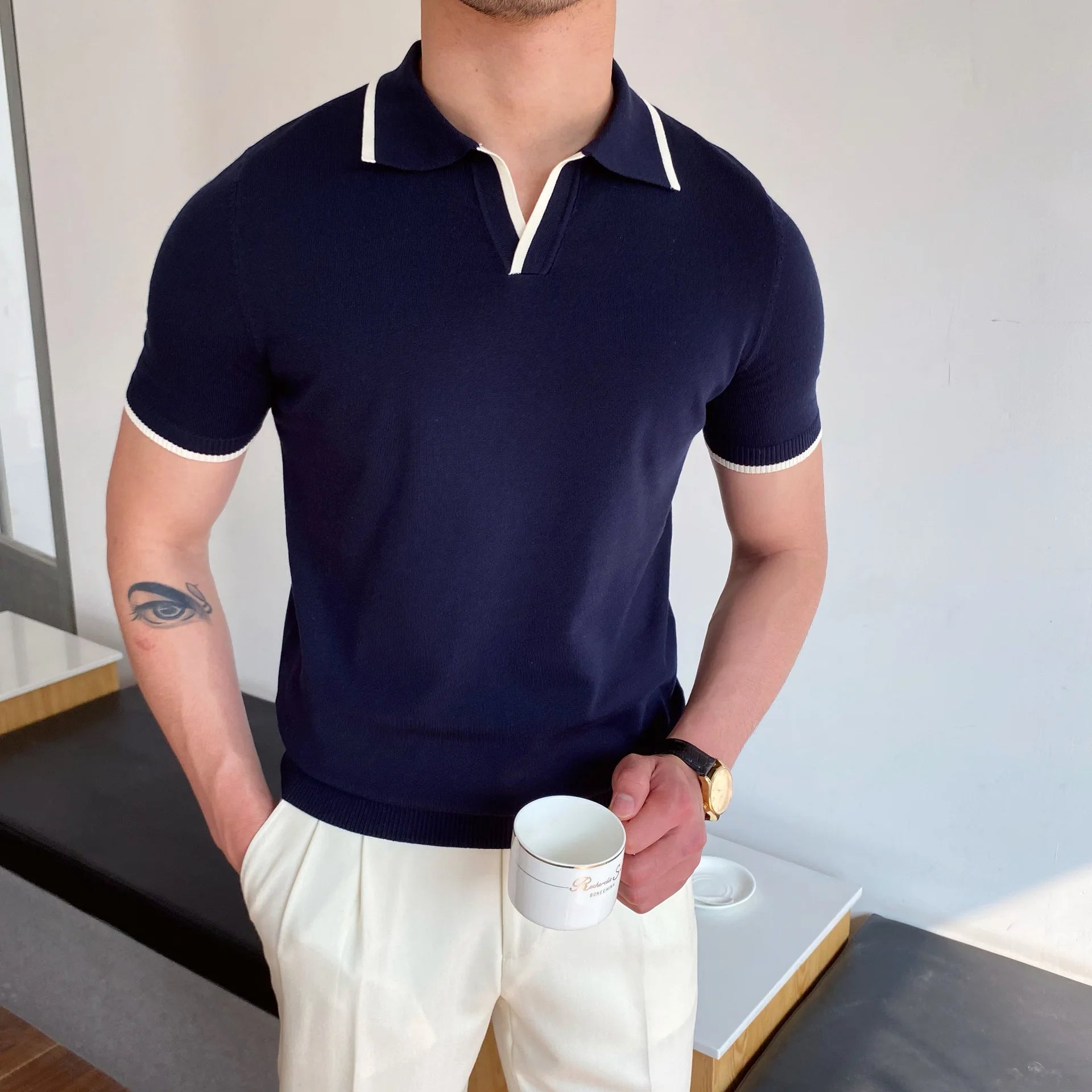 Men's Contrast-Trim Knit Polo