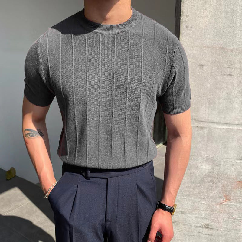 Men's Ribbed Knit Crew Neck Tee