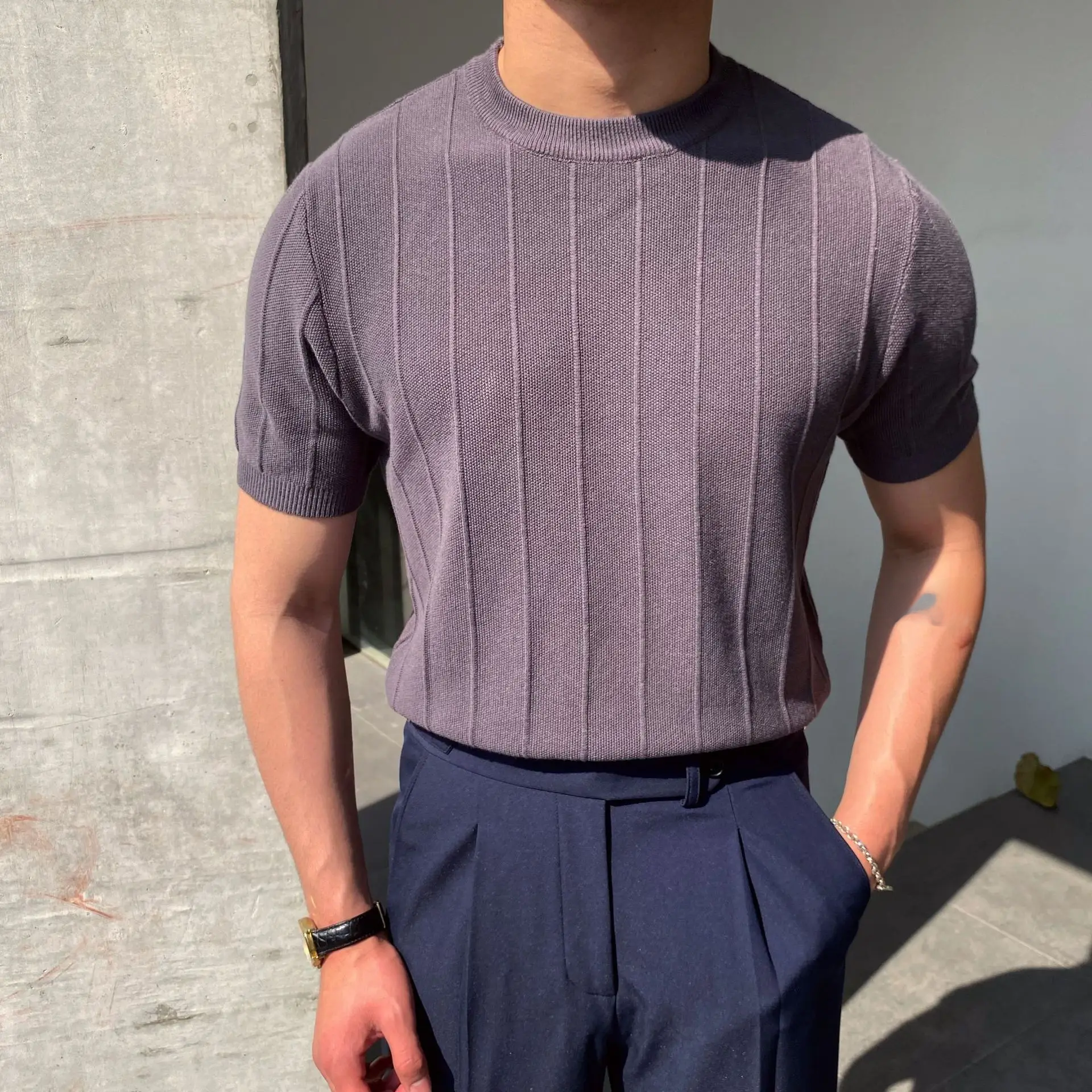 Men's Ribbed Knit Crew Neck Tee