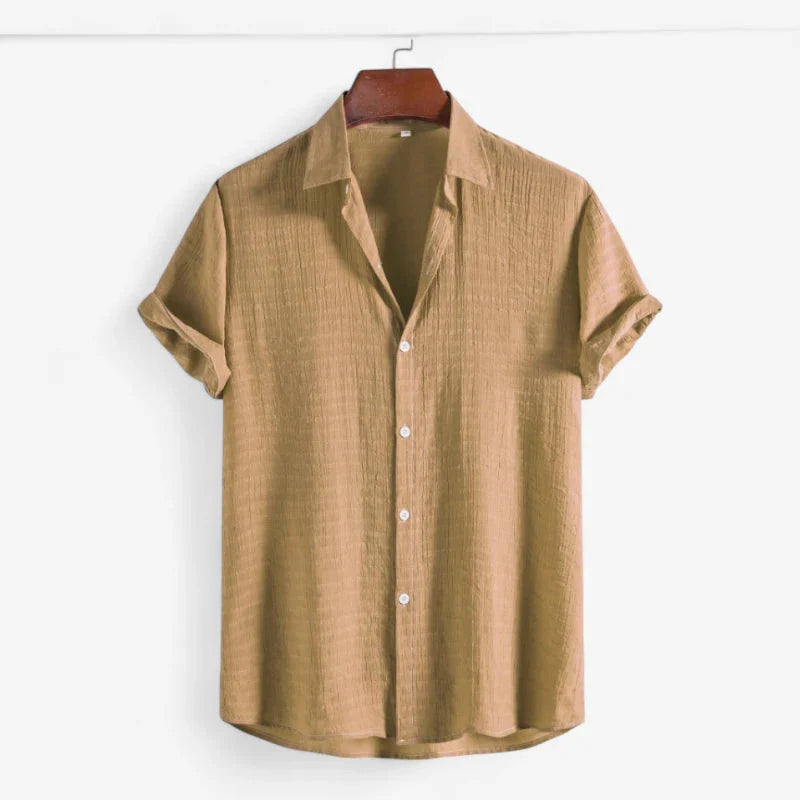 Old Money Short Sleeve Band Collar Shirt