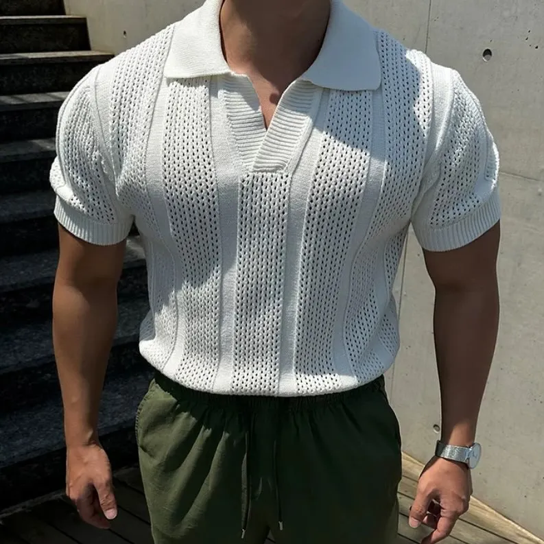 Open-Knit Casual Polo Shirt