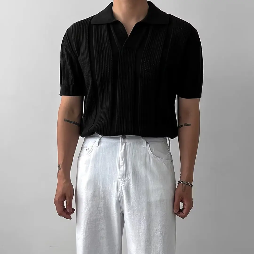 Open-Knit Casual Polo Shirt