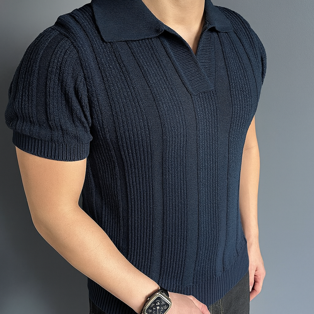 Open-Knit Casual Polo Shirt