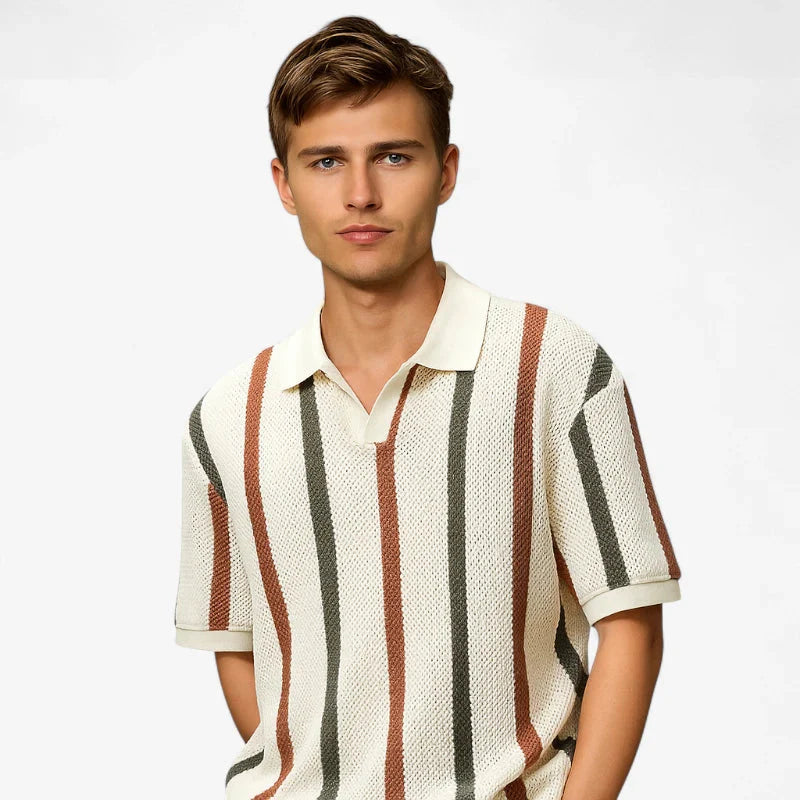 Retro Striped Knit Polo