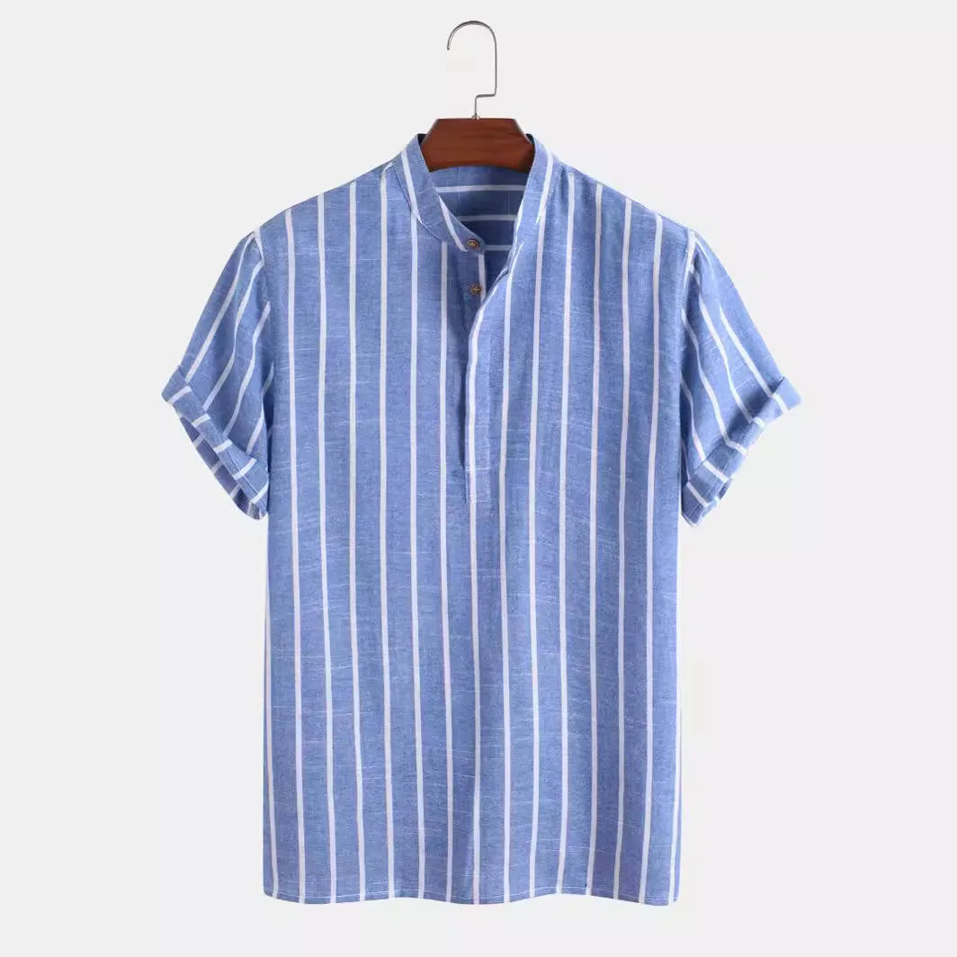 Striped Mandarin Collar Shirt